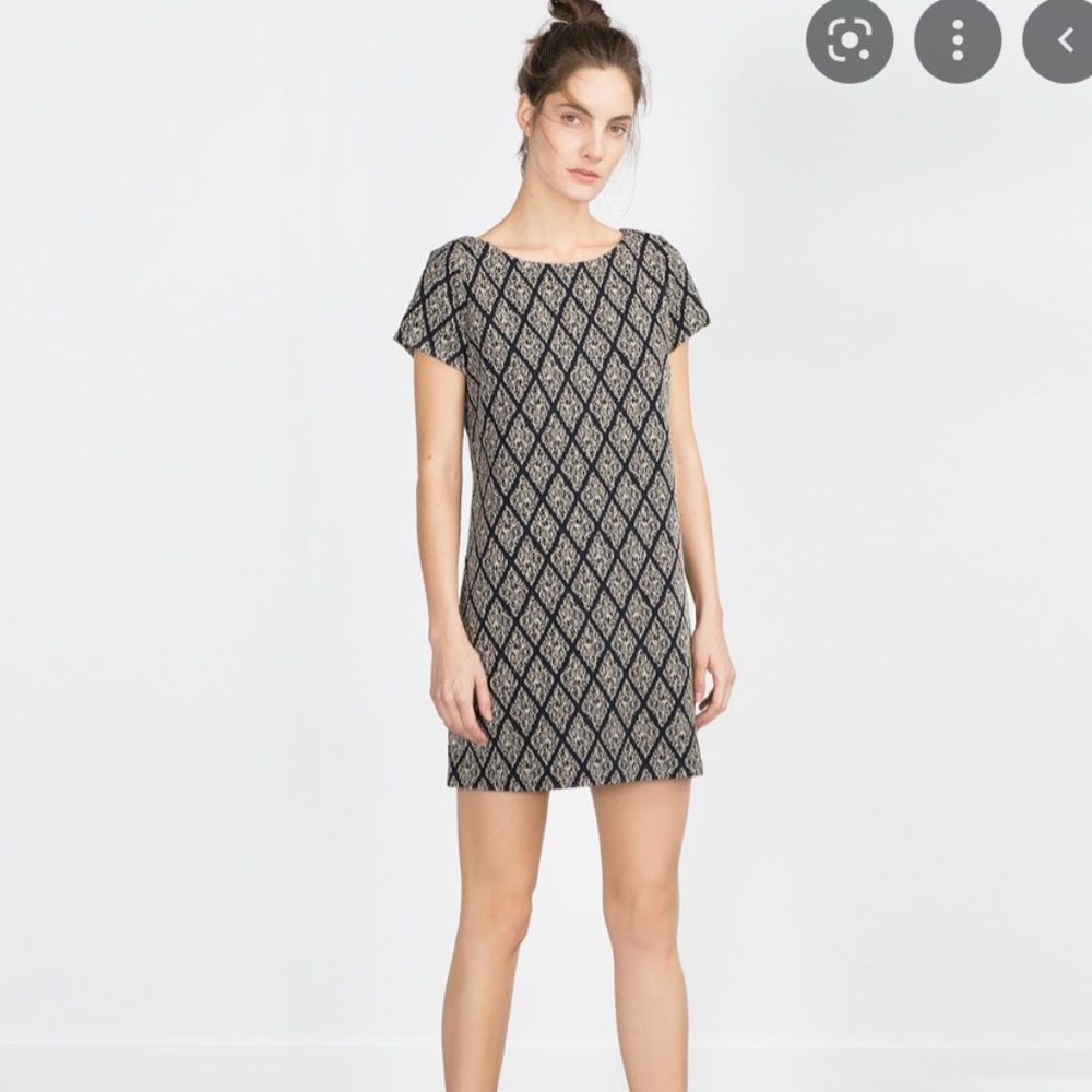 NWT ZARA Navy And Gold Knit Mini Dress With Cap Sleeves XS